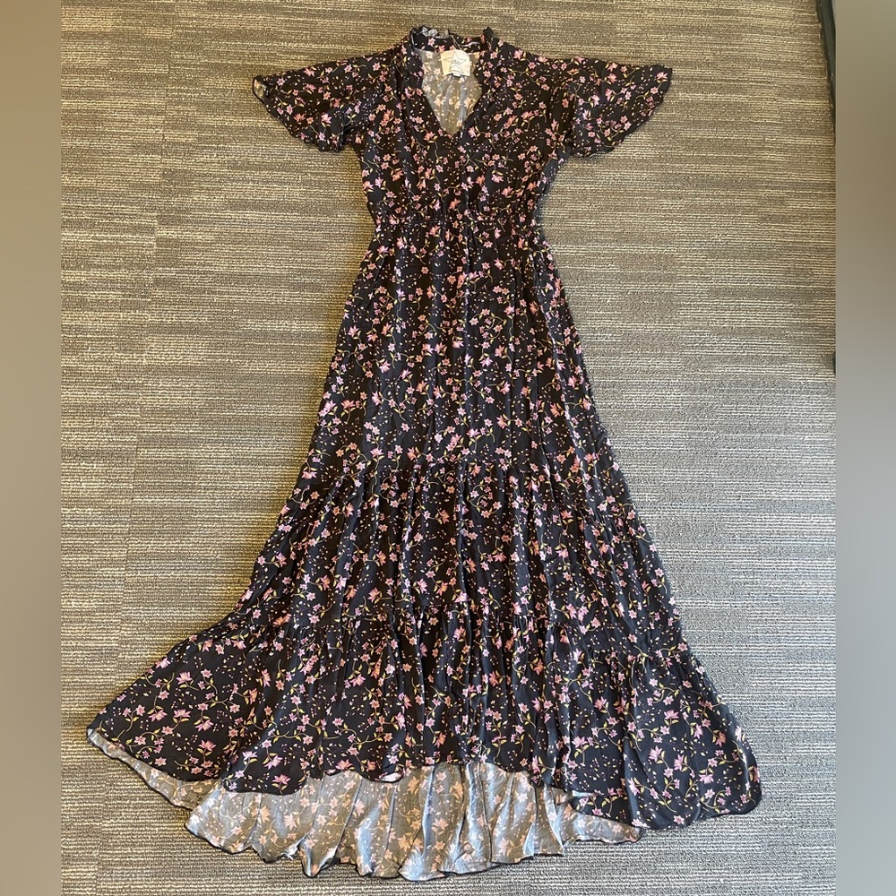 Women’s AREA Black and Pink Floral Maxi-Dress Size X-Small